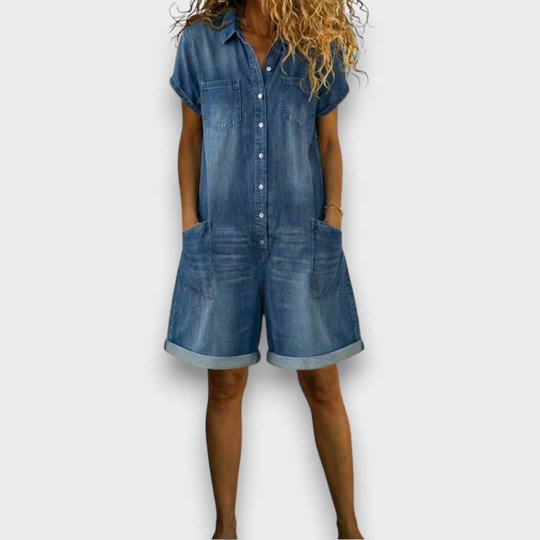 Joan | Peto corto de algodón con efecto denim