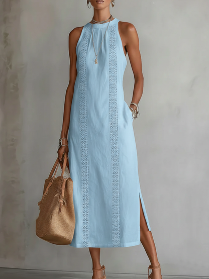 Ángeles · Vestido Midi de Lino con Cuello Mao