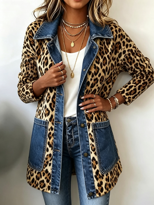 Lorena · Chaqueta larga de leopardo con detalles de vaquero
