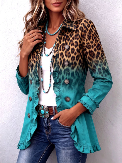 Mercedes · Chaqueta blazer de leopardo degradada con volantes