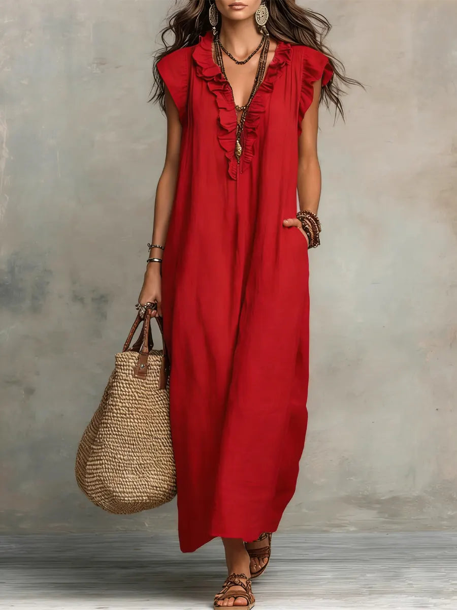 Camelia · Vestido Largo Bohemio — Rojo