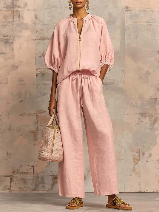 Léonie | Conjunto Elegante de Dos Piezas en Algodón y Lino