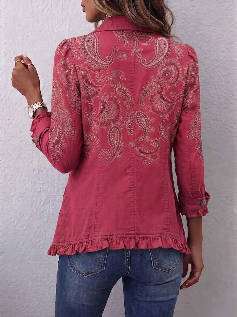 Adoración · Chaqueta cachemir rosa con volantes