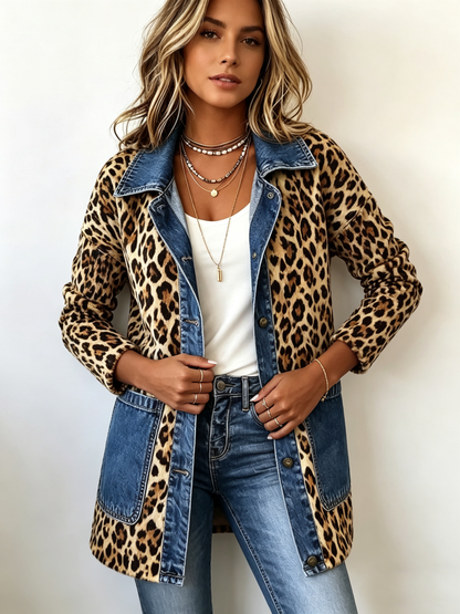 Lorena · Chaqueta larga de leopardo con detalles de vaquero