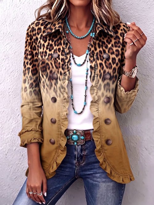 Reyes · Chaqueta blazer de leopardo ocre con volantes