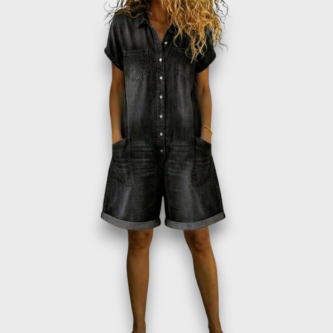 Joan | Peto corto de algodón con efecto denim