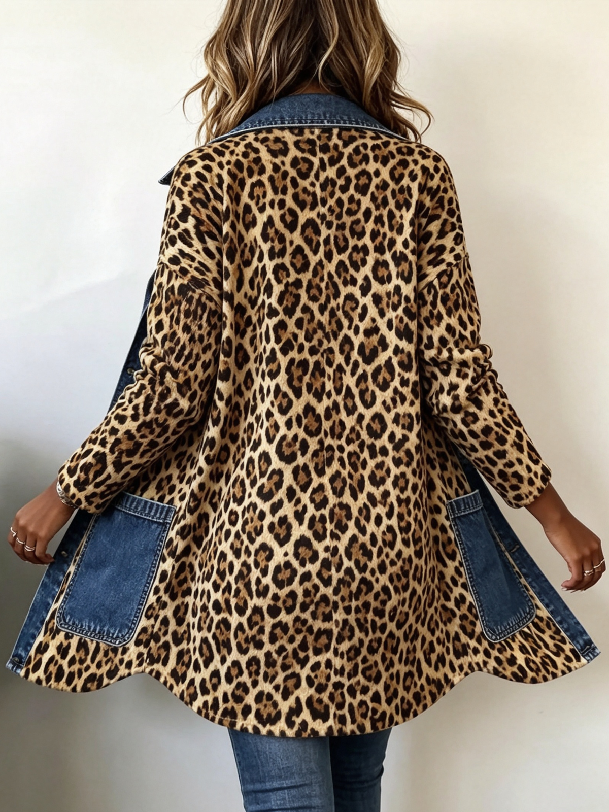 Lorena · Chaqueta larga de leopardo con detalles de vaquero