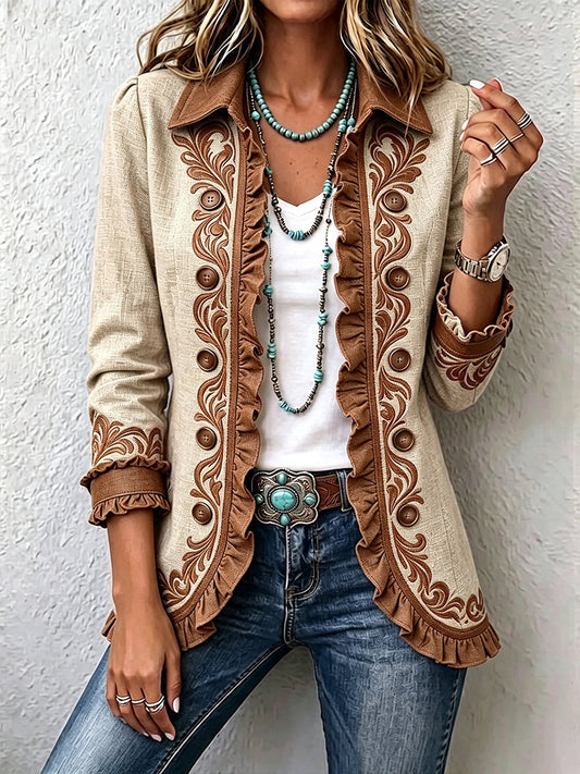Almudena · Chaqueta floral bordada con volantes