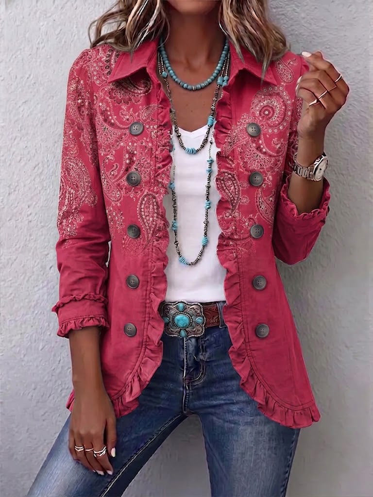 Adoración · Chaqueta cachemir rosa con volantes
