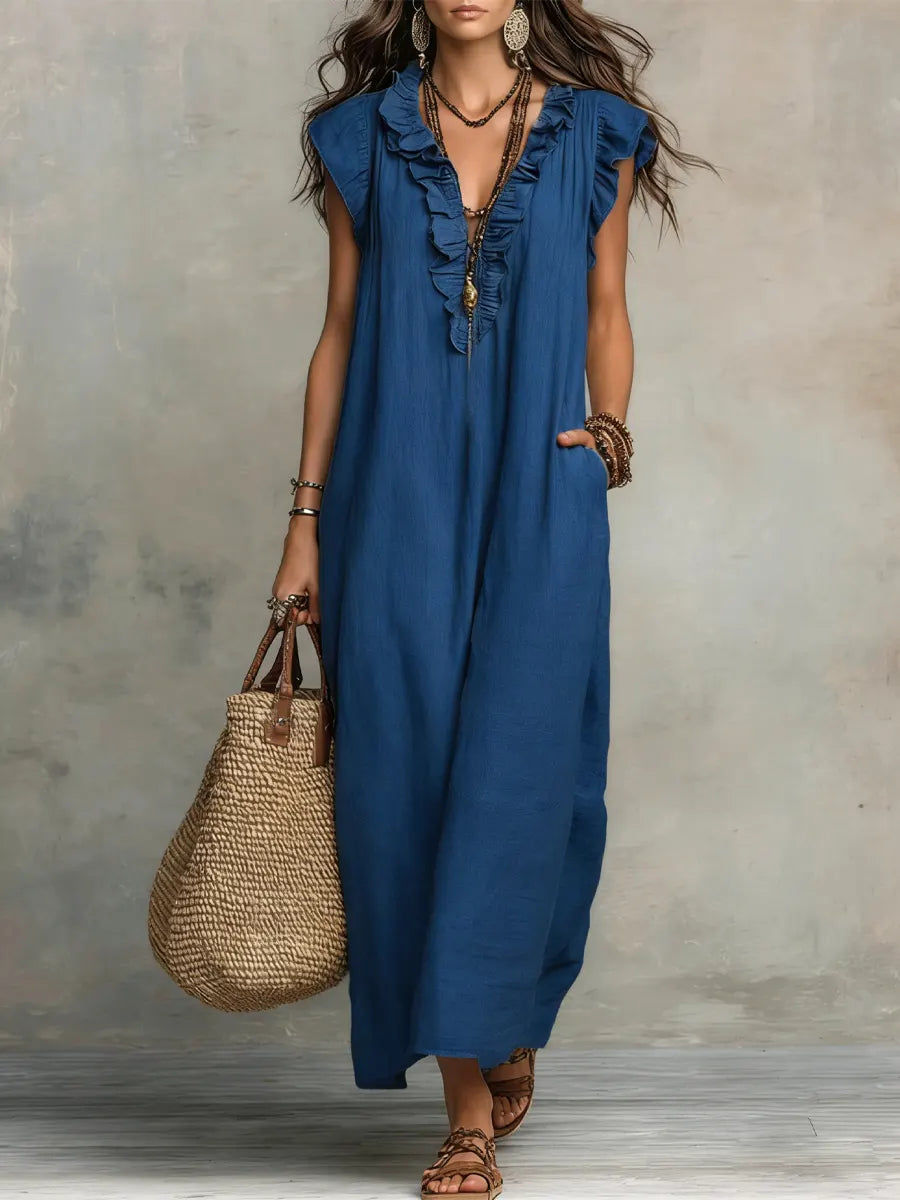 Camelia · Vestido Largo Bohemio — Azul