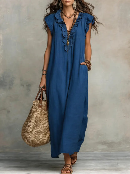 Camelia · Vestido Largo Bohemio — Azul