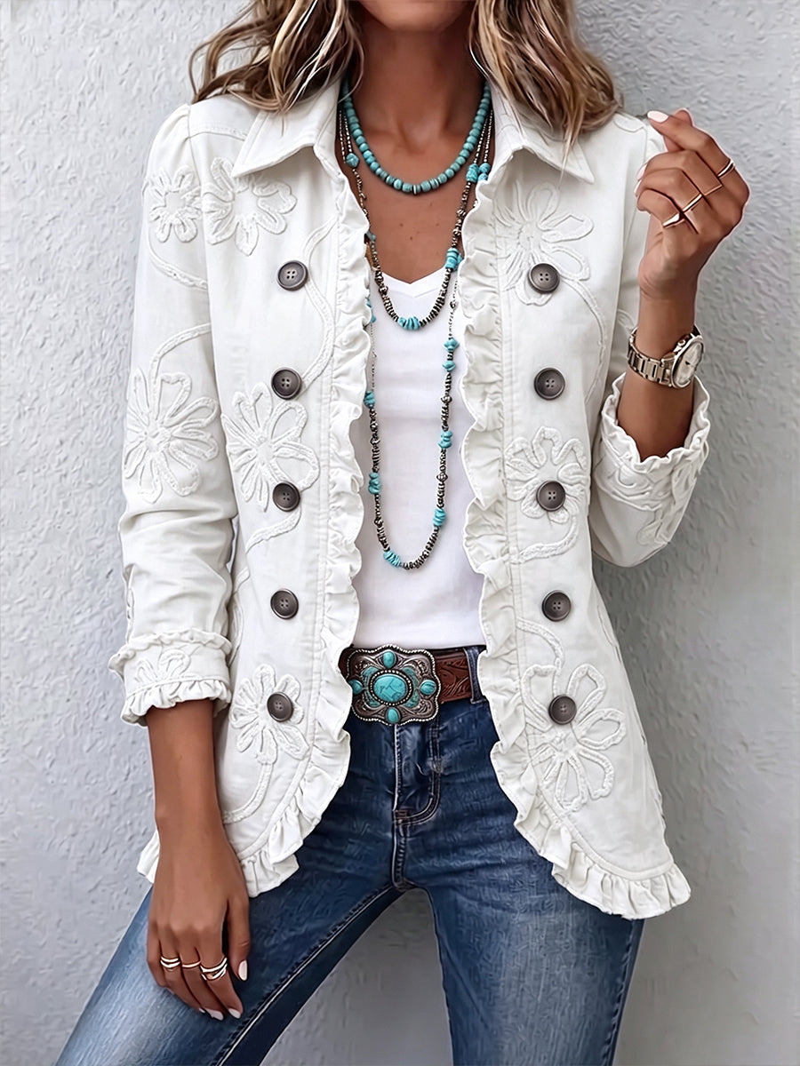 Marisol · Chaqueta bordada marfil con volantes