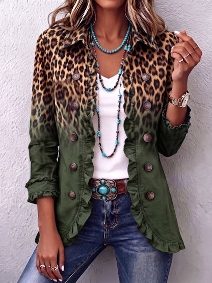 Mercedes · Chaqueta blazer de leopardo degradada con volantes