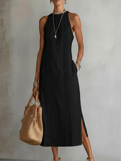 Ángeles · Vestido Midi de Lino con Cuello Mao