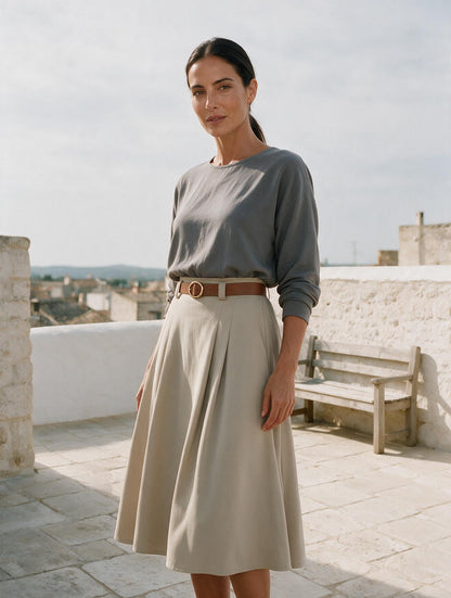Zephyra · Falda Midi — Beige