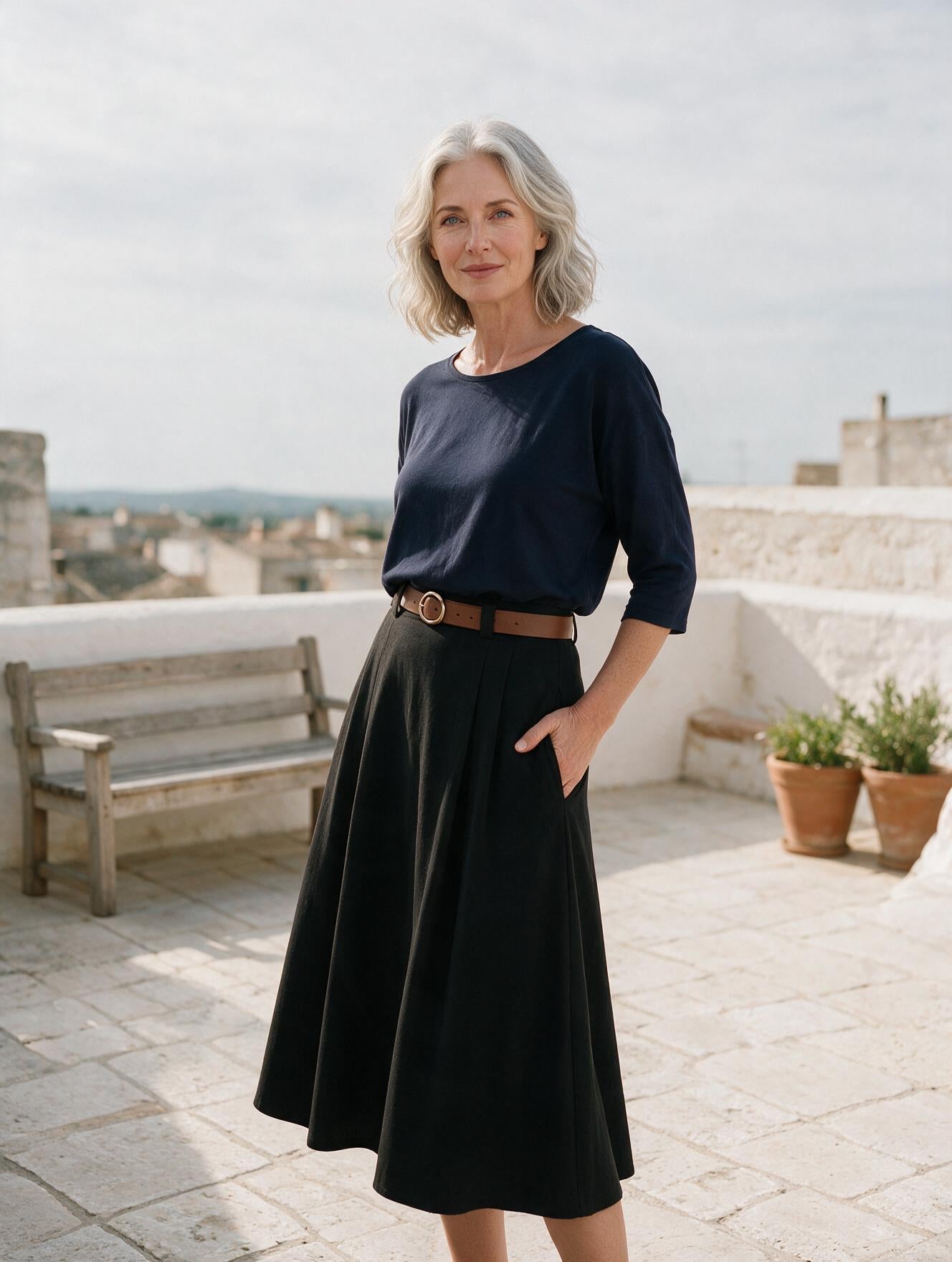 Zephyra · Falda Midi — Negro