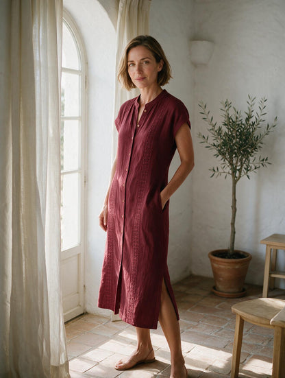 Ángeles · Vestido Midi de Lino — Rojo