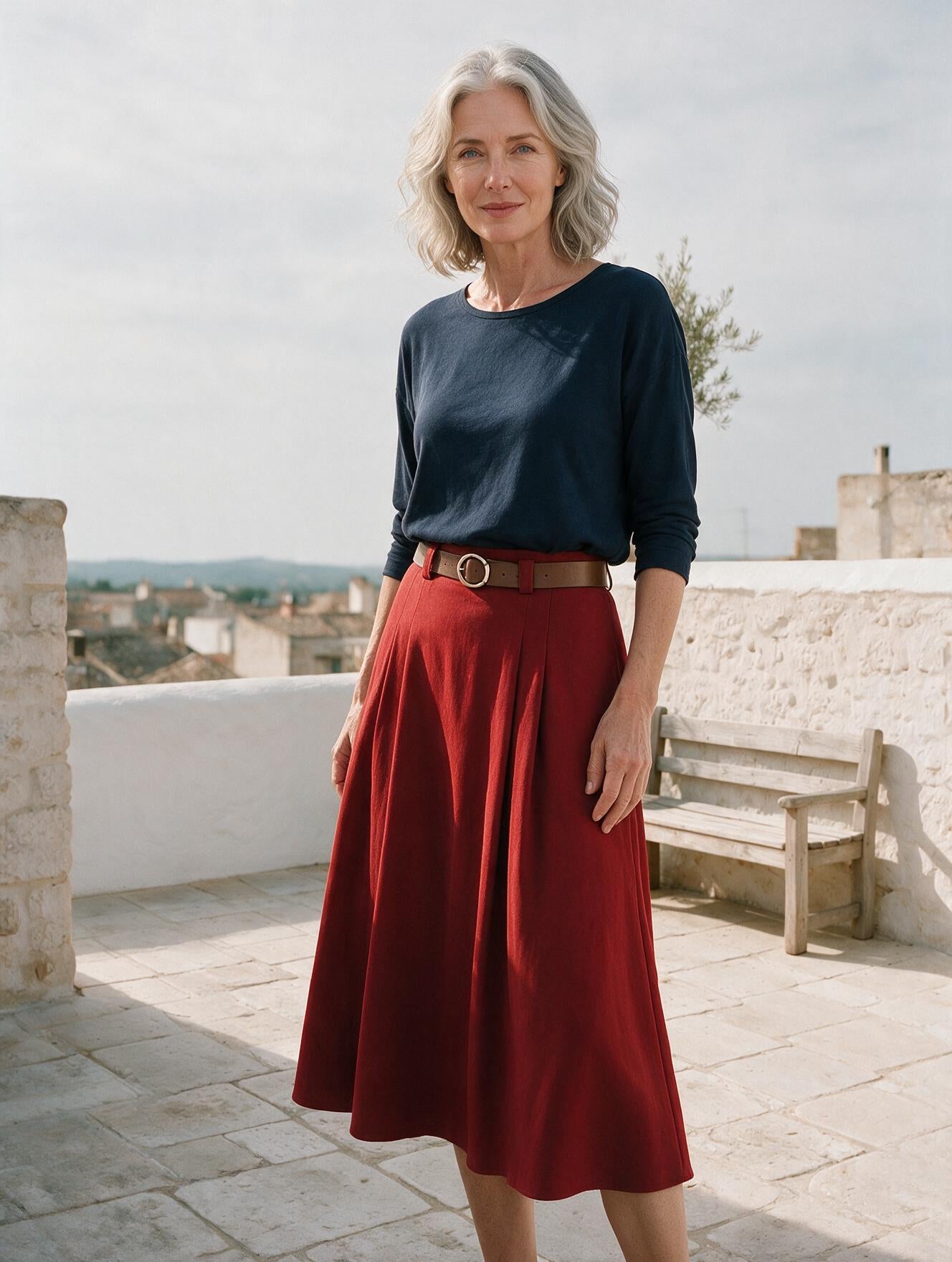 Zephyra · Falda Midi — Rojo