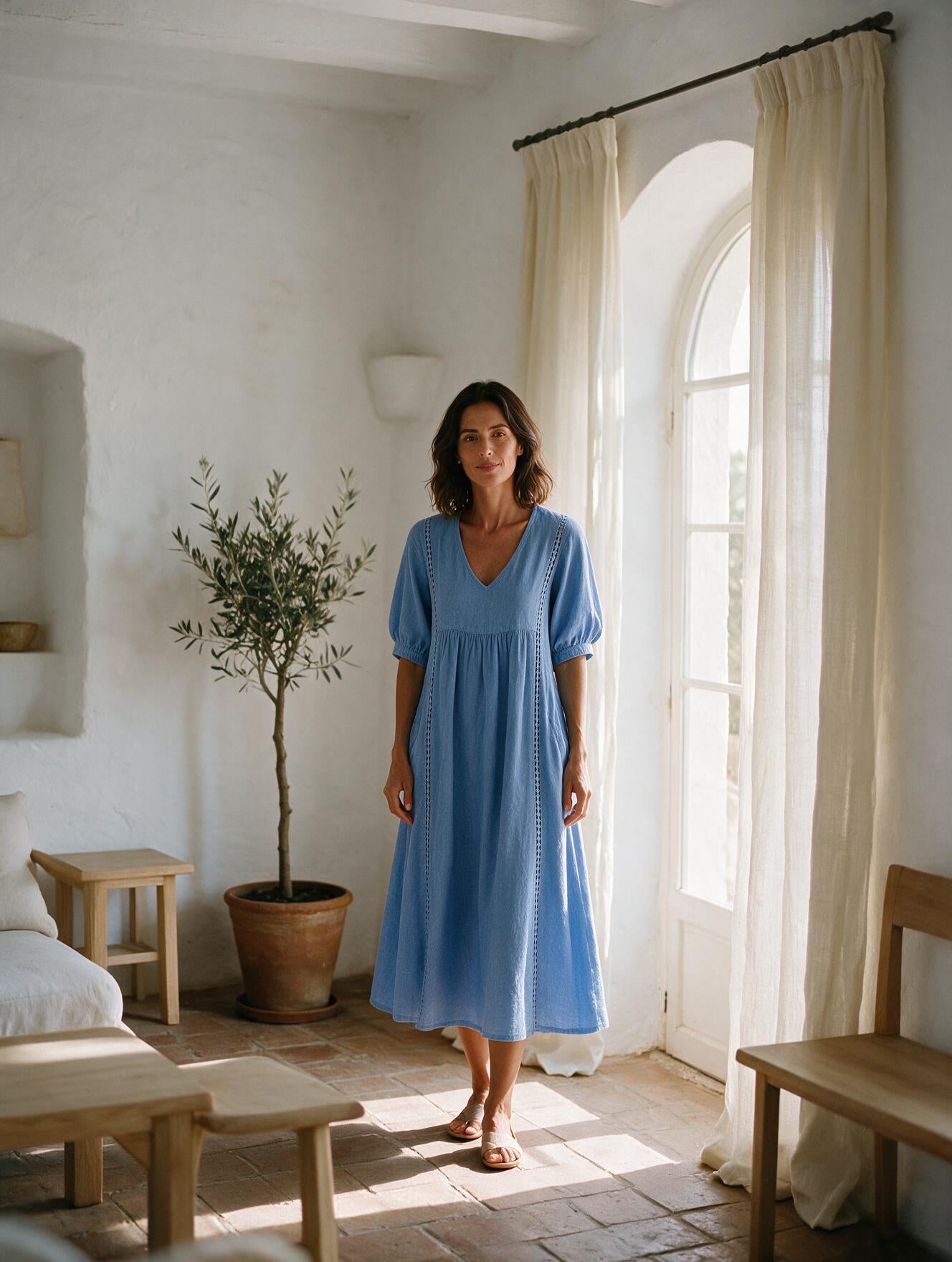 Sefi · Vestido Midi de Verano — Azul celeste
