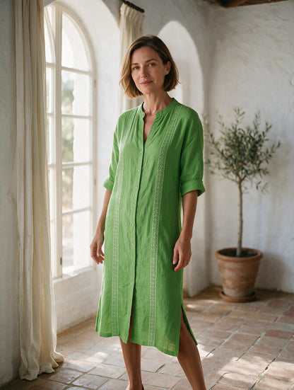 Ángeles · Vestido Midi de Lino — Verde