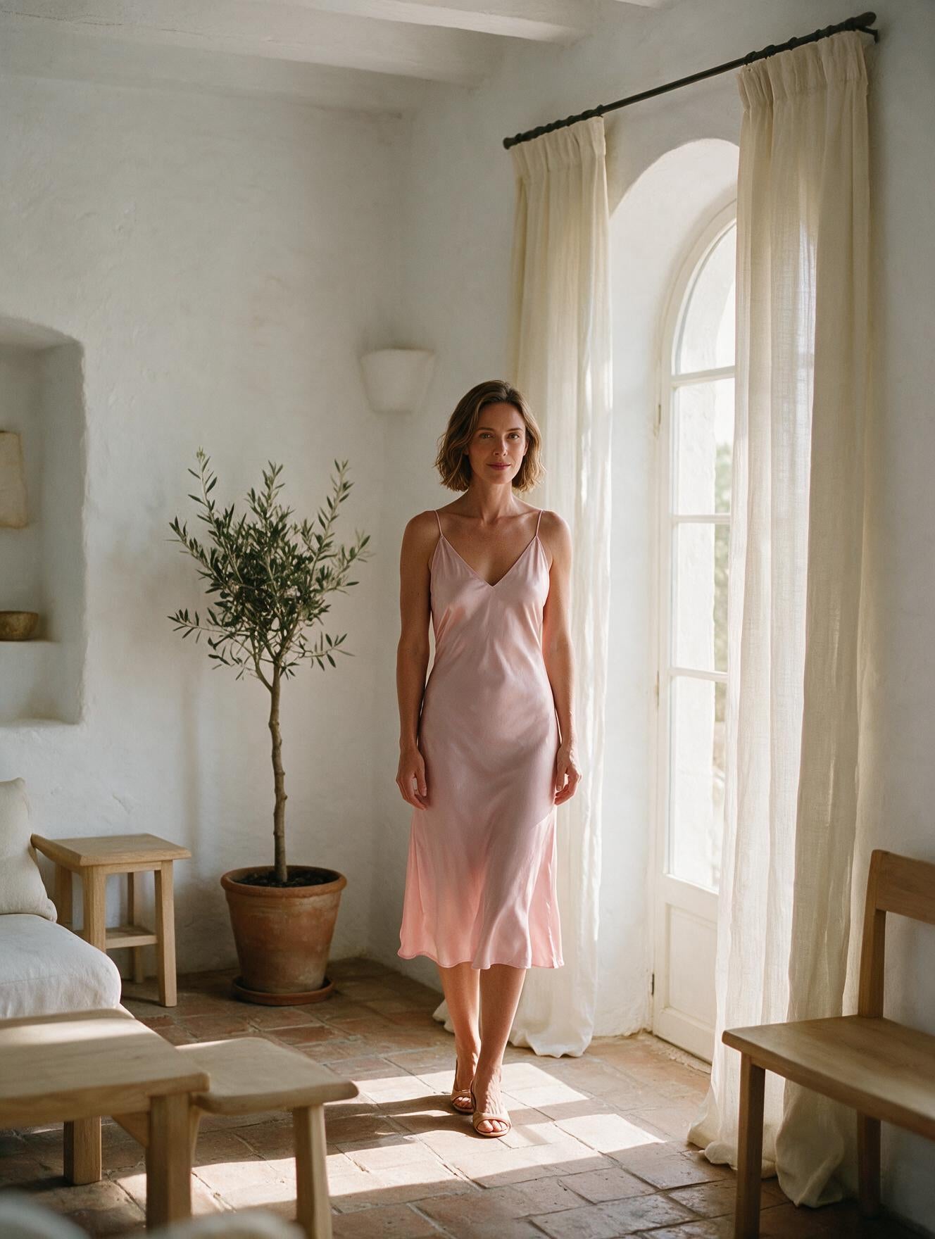 Anaïs · Vestido Midi Satinado — Rosa