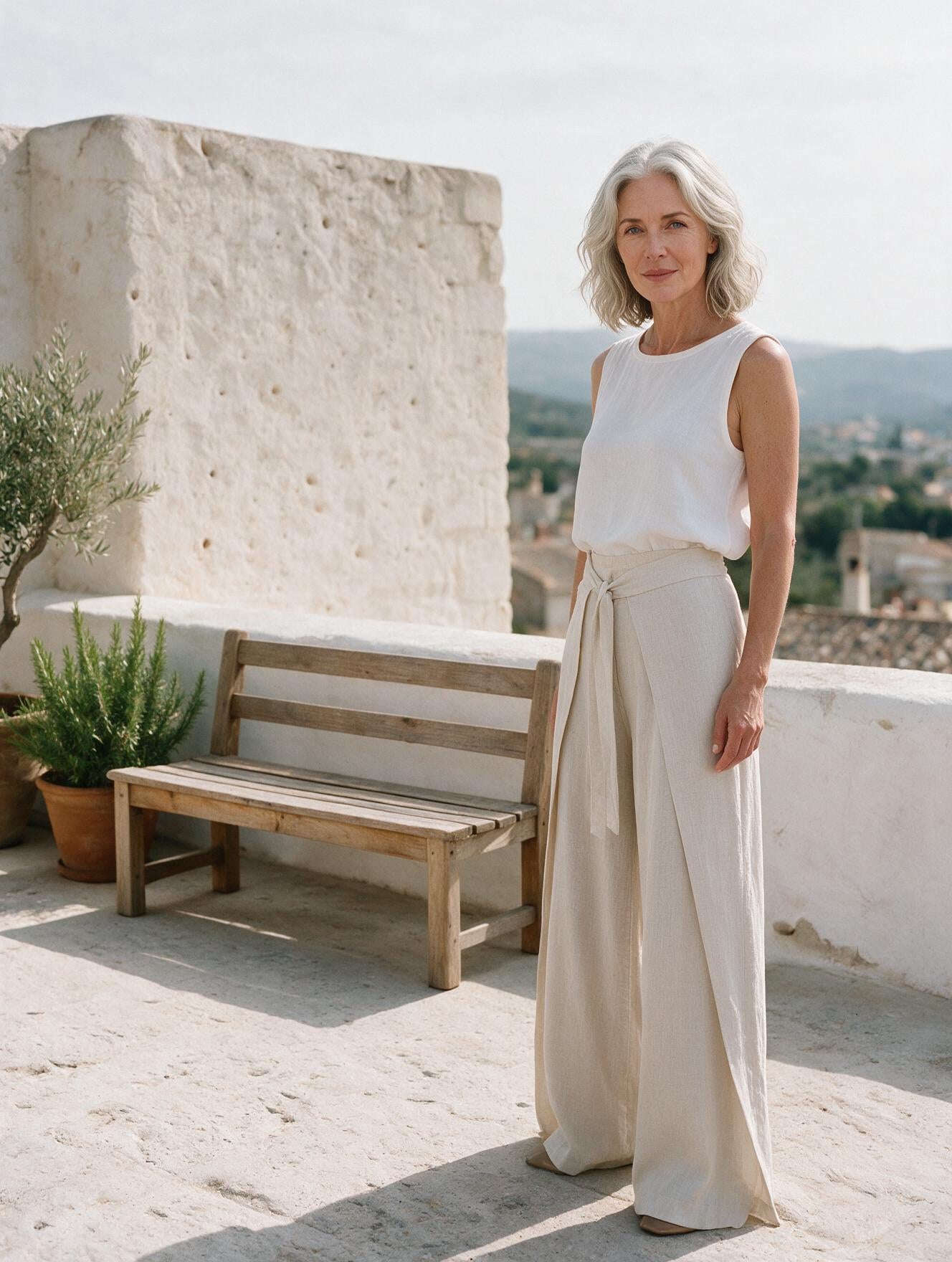 Ariane · Pantalón Ancho de Lino — Beige