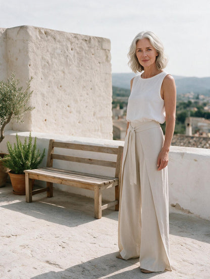 Ariane · Pantalón Ancho de Lino — Beige