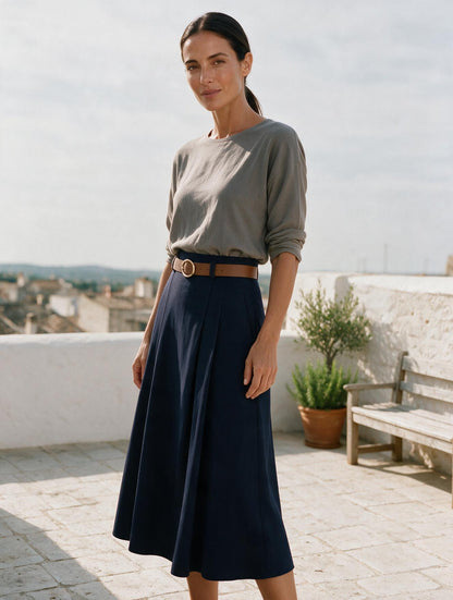 Zephyra · Falda Midi — Azul marino