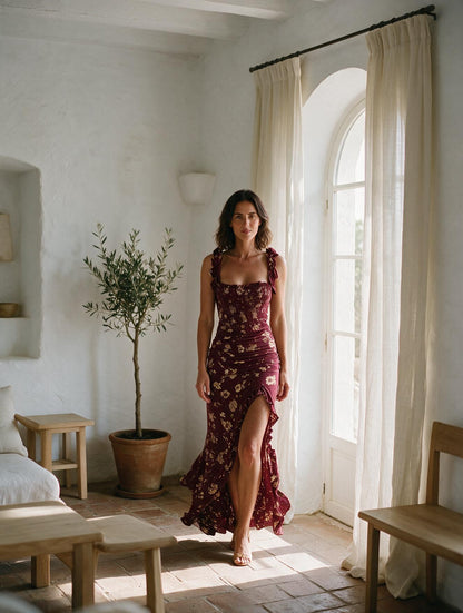 Capucine · Vestido Maxi Bohemio — Burdeos