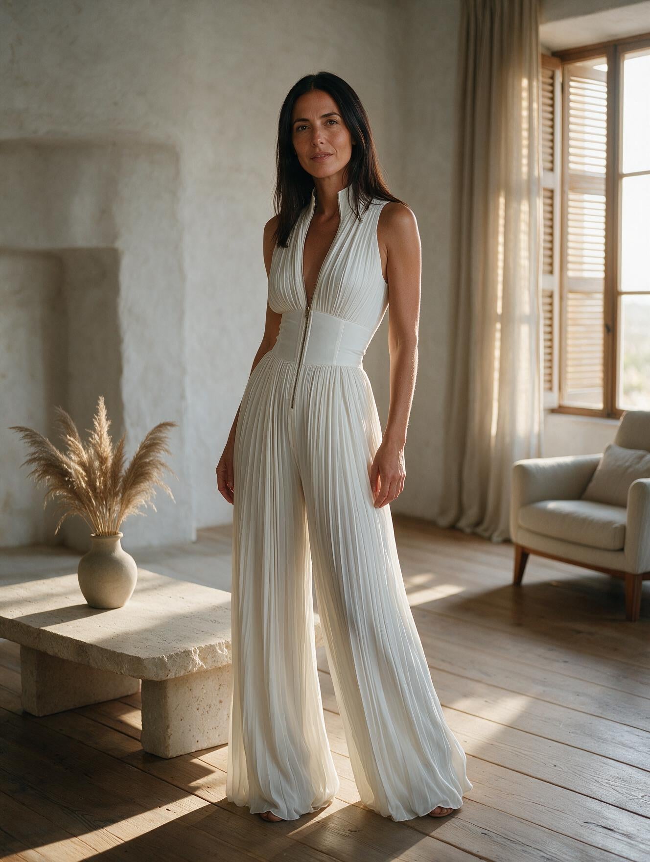 Zsofia · Mono Plisado de Chiffón Blanco
