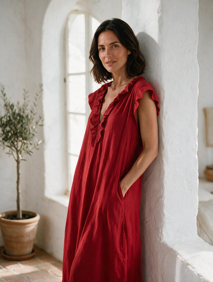 Camelia · Vestido Largo Bohemio — Rojo