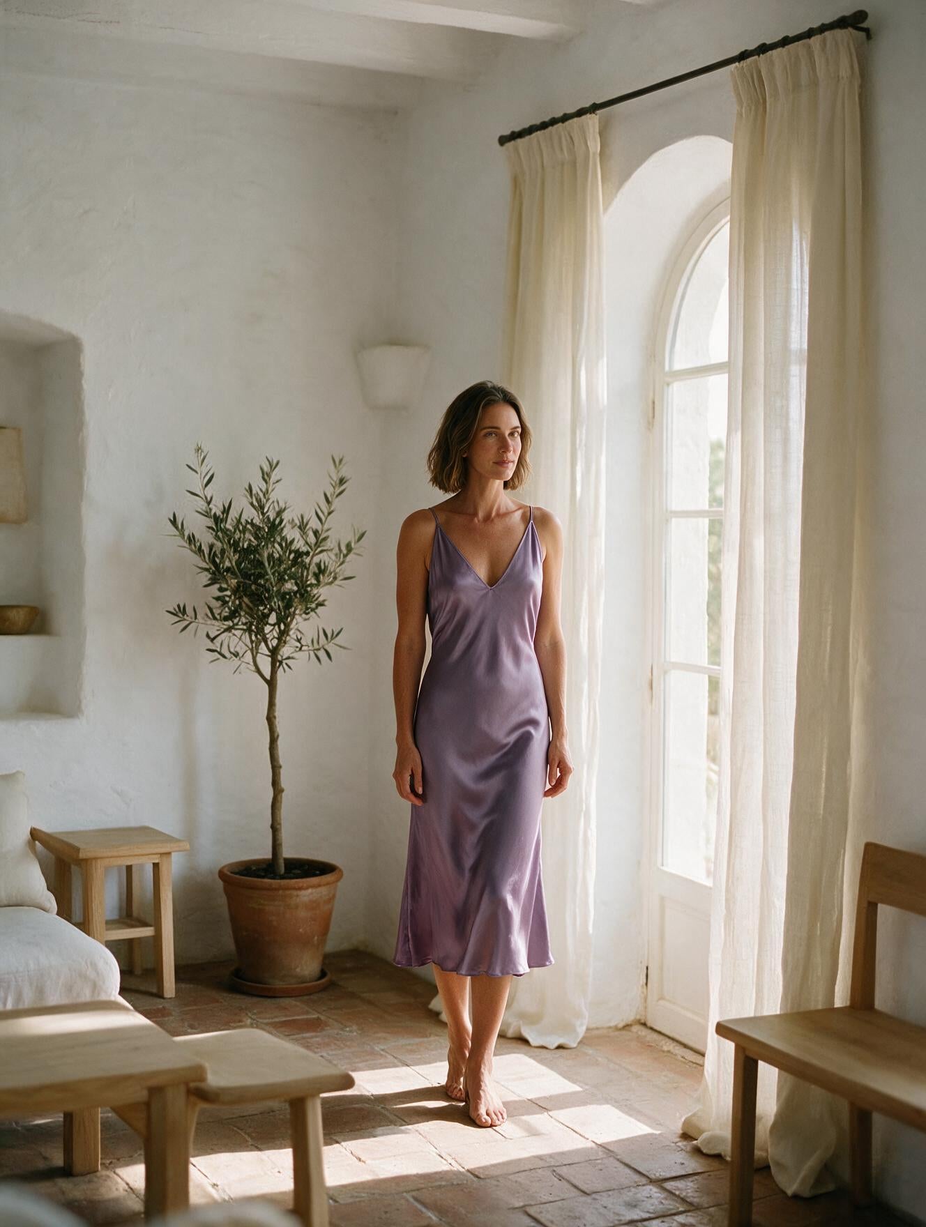 Anaïs · Vestido Midi Satinado — Violeta