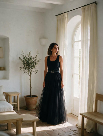 Thaïs · Vestido Maxi de Tul con Cinturón