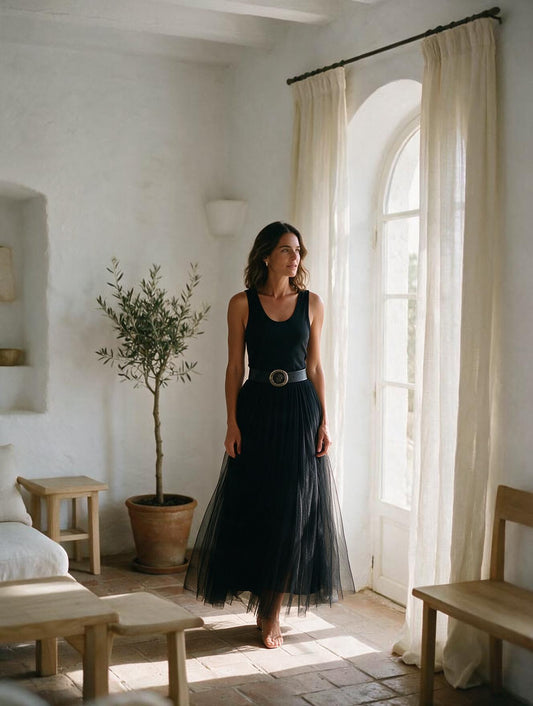 Thaïs · Vestido Maxi de Tul con Cinturón
