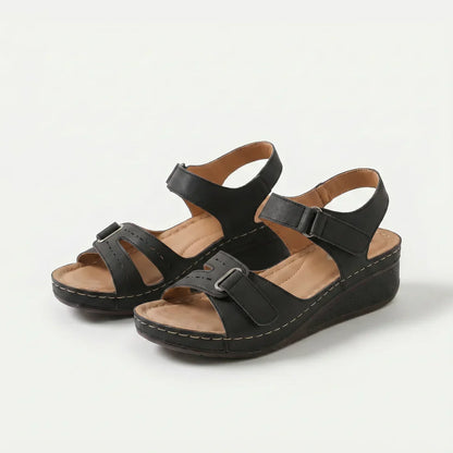Sandy · Sandalias de Cuña Confort — Negro